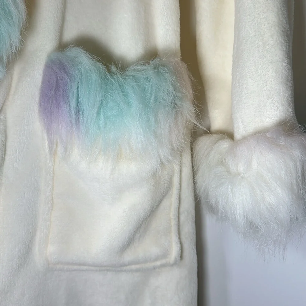 Pottery Barn Teen Unicorn Rainbow Faux Fur Robe - Picture 9 of 14